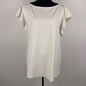 Ann Taylor NWT White Short Butterfly Sleeve Bateau Neck Neutral Casual Tee XL